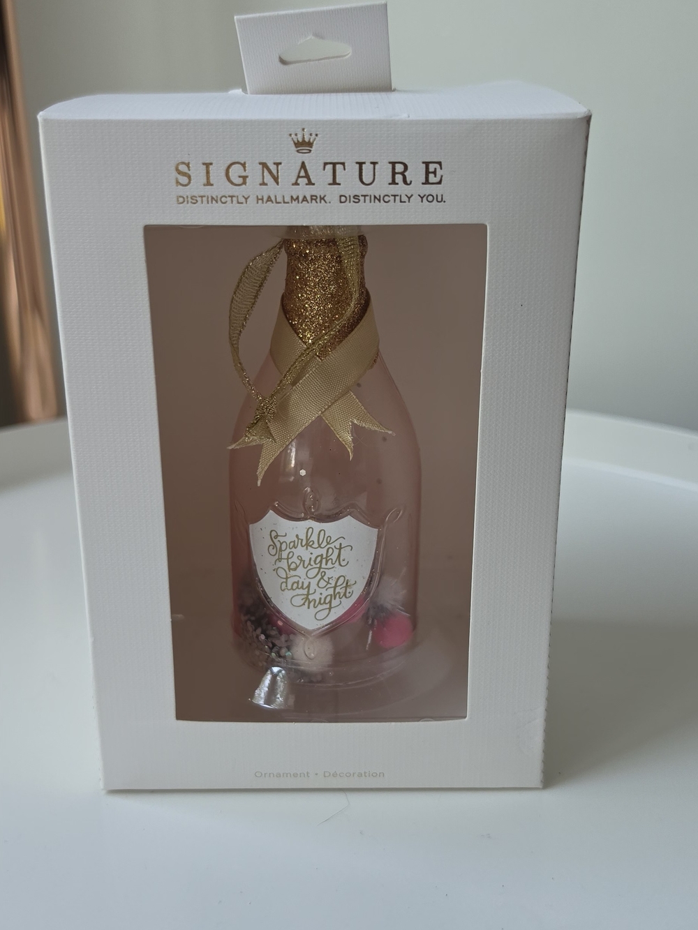 Hallmark Signature Pink and Gold Sparkle Bottle Ornament